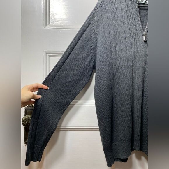 Oscar De La Renta Men’s Quarter Zip Cable Knit Sweater in Gray Sz Large - Picture 5 of 11